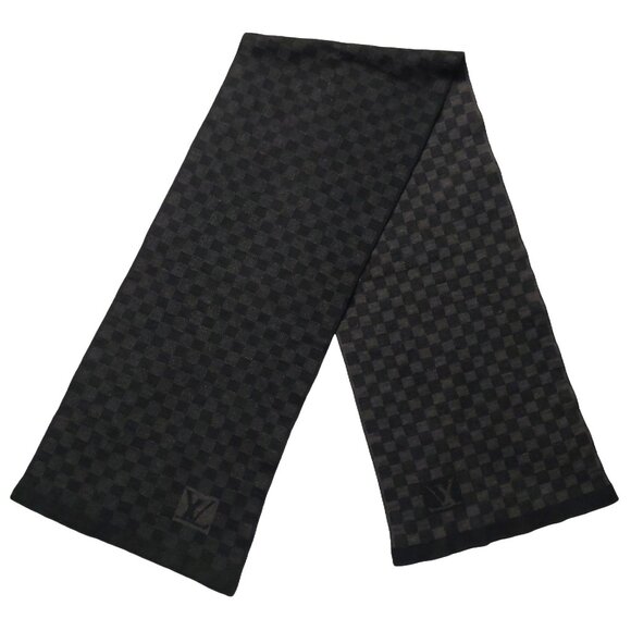 LOUIS VUITTON Black Charcoal Gray Reversible Damier Scarf Pre-Owned - Picture 1 of 11